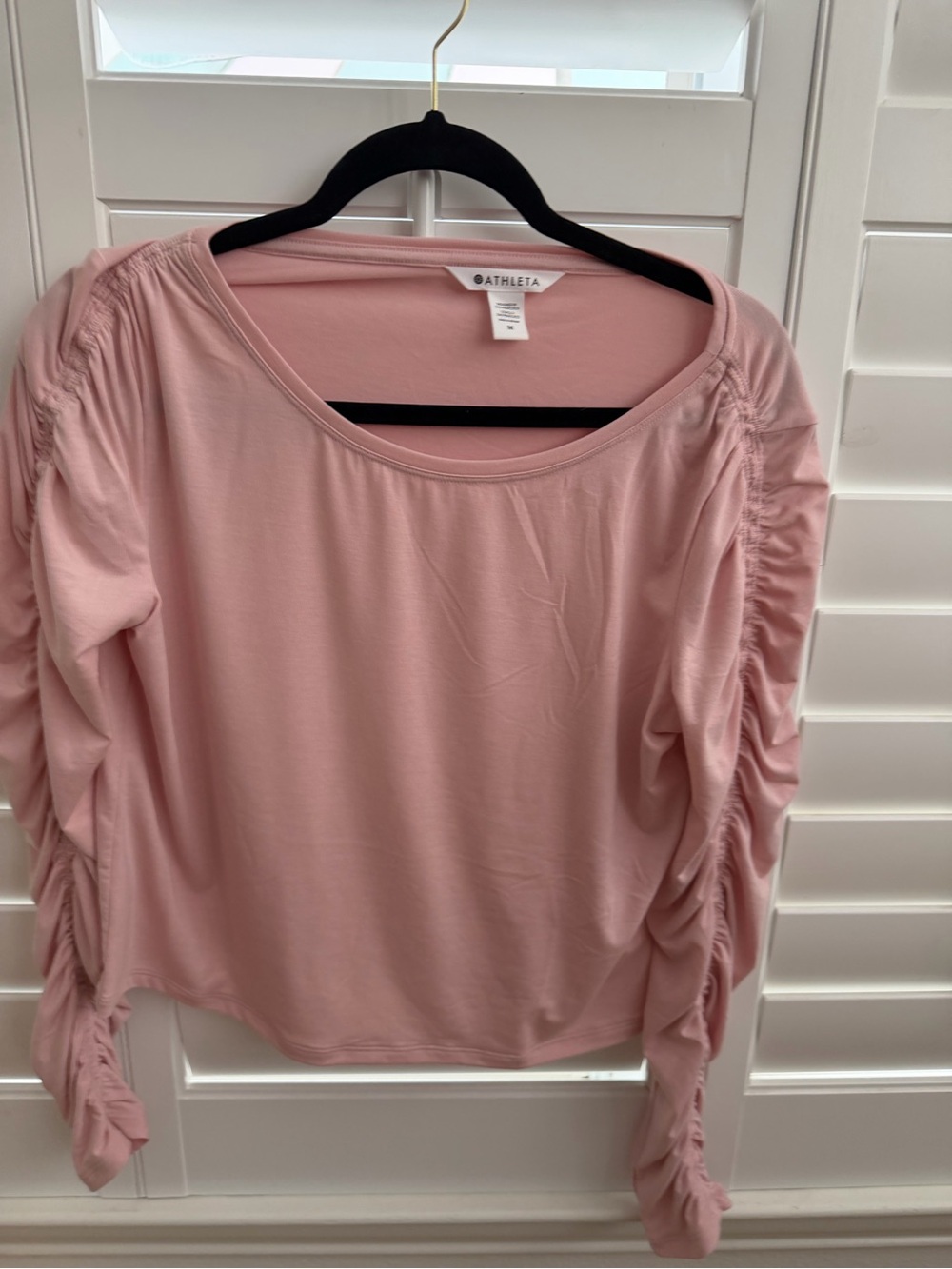 Athleta Blush Pink Long-Sleeve Ruched-Sleeve Top